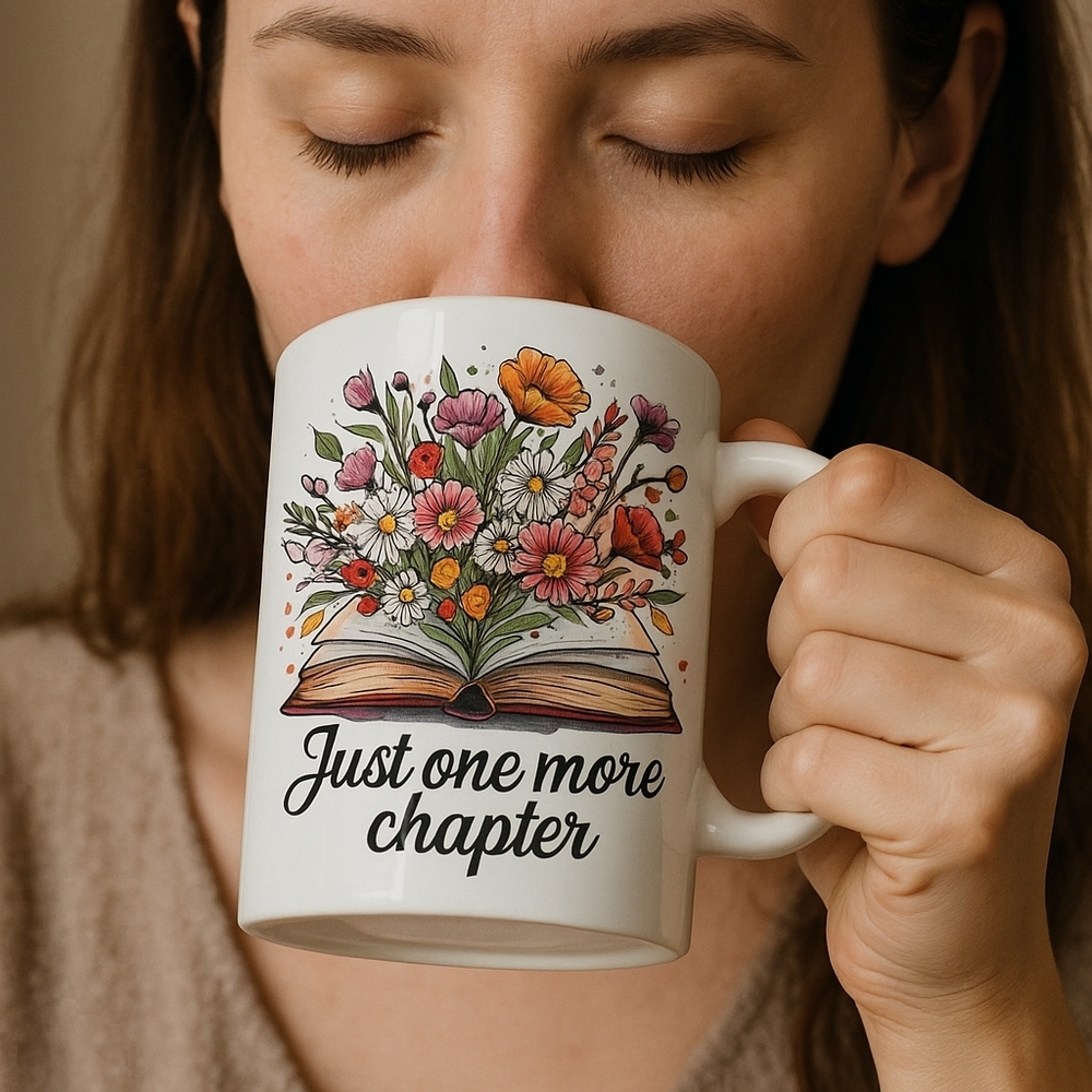 11 Oz Floral White Mug - Just One More Chapter